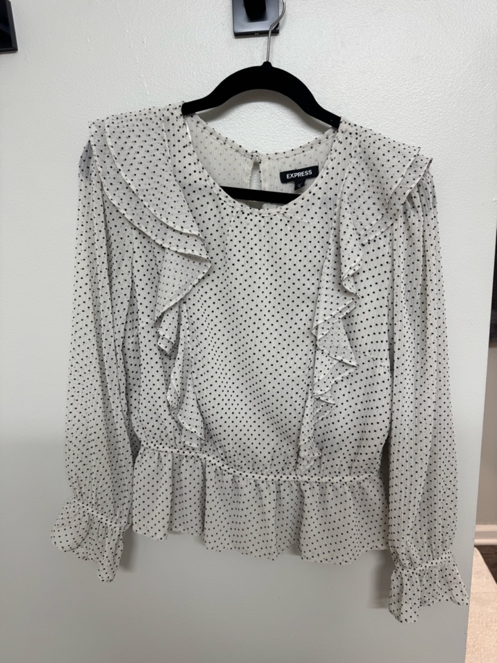 Express White Polka Dot Ruffle Peplum Blouse